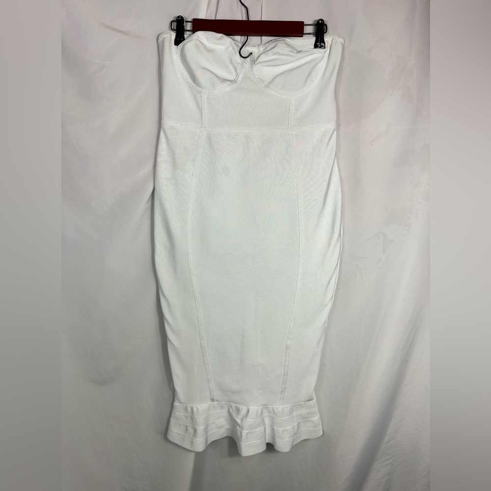 White Corset bust bandage midi length dress with flare hem size L